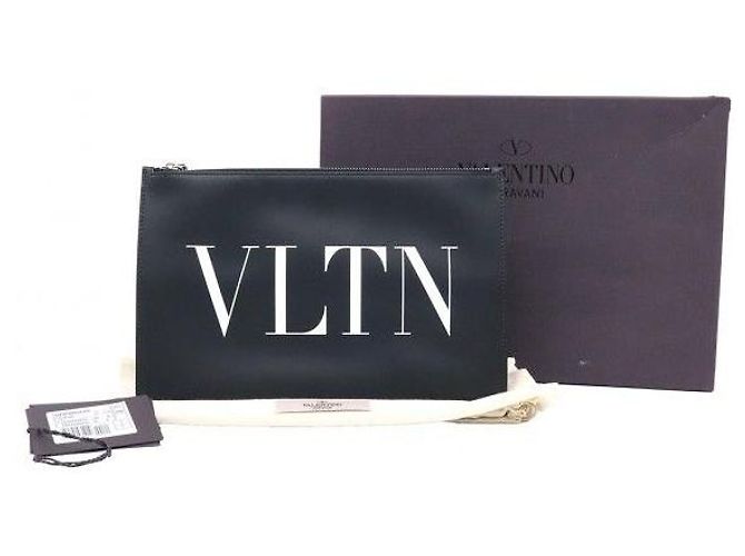 Valentino Clutch in pelle nera con logo VLTN - vista 2