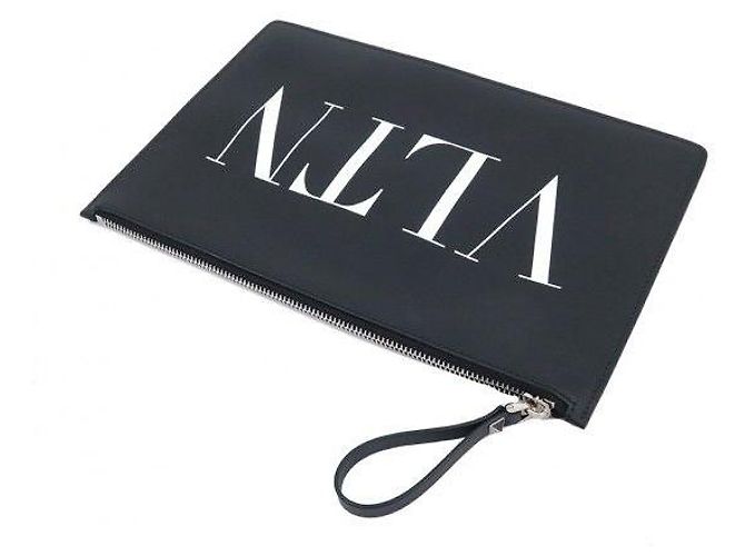 Valentino Clutch in pelle nera con logo VLTN - vista 5