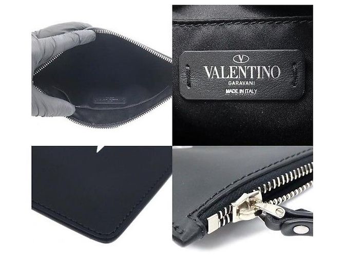 Valentino Clutch in pelle nera con logo VLTN - vista 8