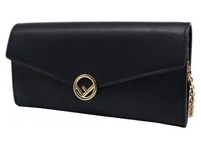 Fendi Portafoglio a catena WOC Continental in vitello nero e oro - vista 2
