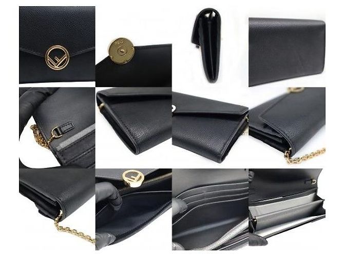 Fendi Portafoglio a catena WOC Continental in vitello nero e oro - vista 8