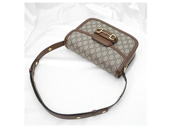 Gucci Borsa a tracolla Small Supreme GG Canvas Brown Leather Horsebit - vista 5
