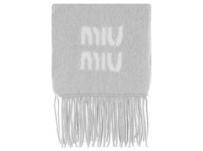 Sciarpa Miu Miu Logo in mohair grigia - vista 4