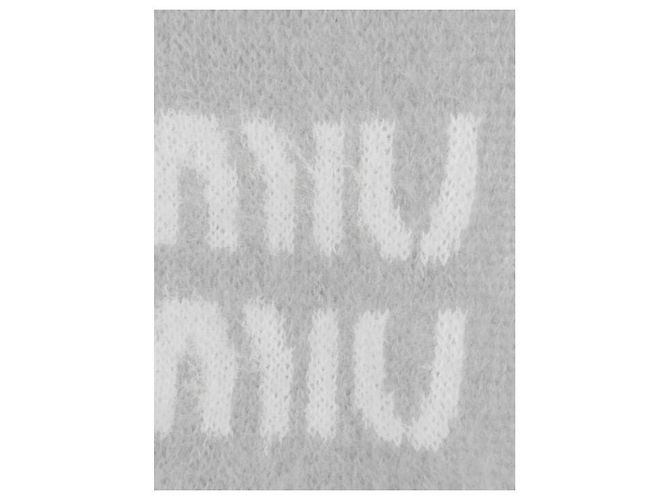 Sciarpa Miu Miu Logo in mohair grigia - vista 6