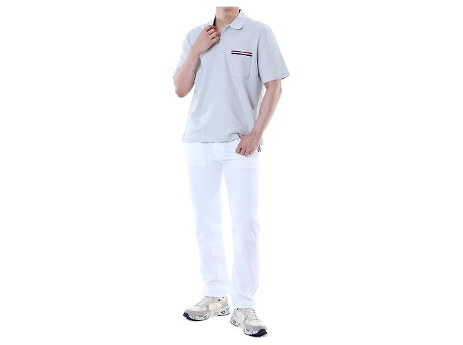 Thom Browne Polo in lino e cotone a tre strisce (Gray) - vista 10