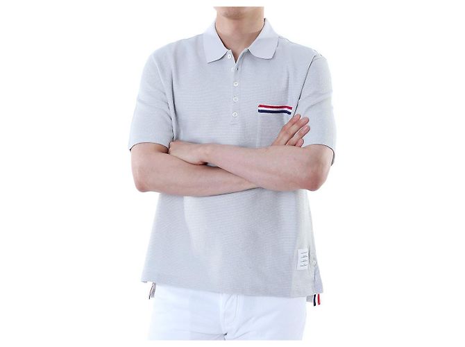 Thom Browne Polo in lino e cotone a tre strisce (Gray) - vista 11