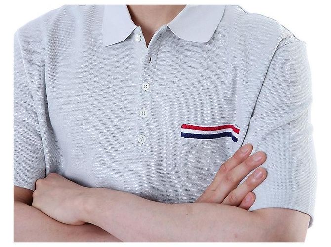 Thom Browne Polo in lino e cotone a tre strisce (Gray) - vista 12