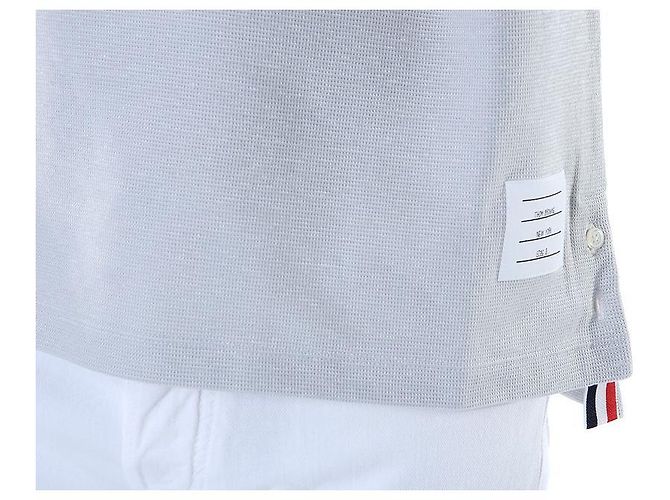 Thom Browne Polo in lino e cotone a tre strisce (Gray) - vista 13