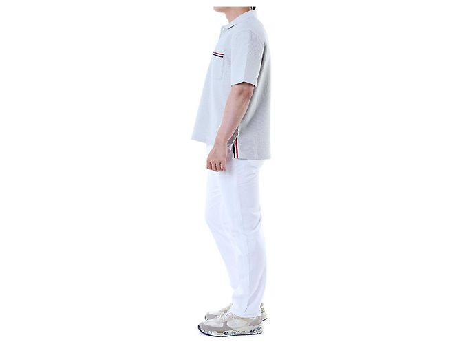 Thom Browne Polo in lino e cotone a tre strisce (Gray) - vista 15