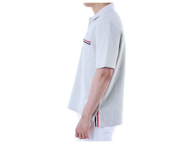 Thom Browne Polo in lino e cotone a tre strisce (Gray) - vista 16