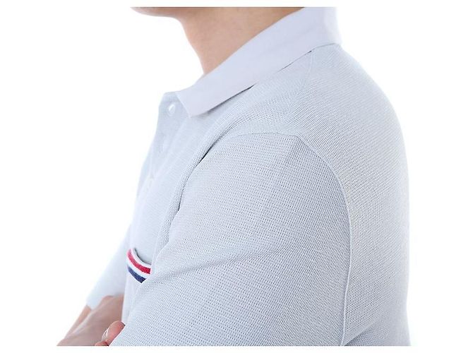 Thom Browne Polo in lino e cotone a tre strisce (Gray) - vista 17