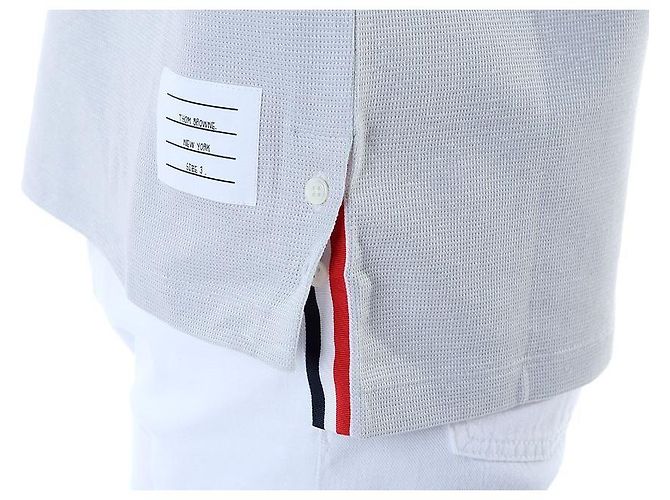 Thom Browne Polo in lino e cotone a tre strisce (Gray) - vista 18