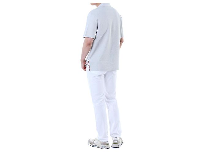 Thom Browne Polo in lino e cotone a tre strisce (Gray) - vista 19
