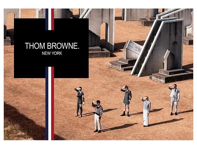 Thom Browne Polo in lino e cotone a tre strisce (Gray) - vista 2