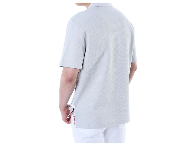 Thom Browne Polo in lino e cotone a tre strisce (Gray) - vista 20