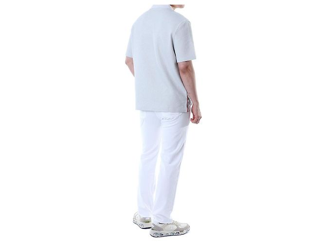 Thom Browne Polo in lino e cotone a tre strisce (Gray) - vista 22