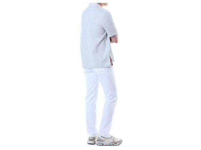 Thom Browne Polo in lino e cotone a tre strisce (Gray) - vista 25