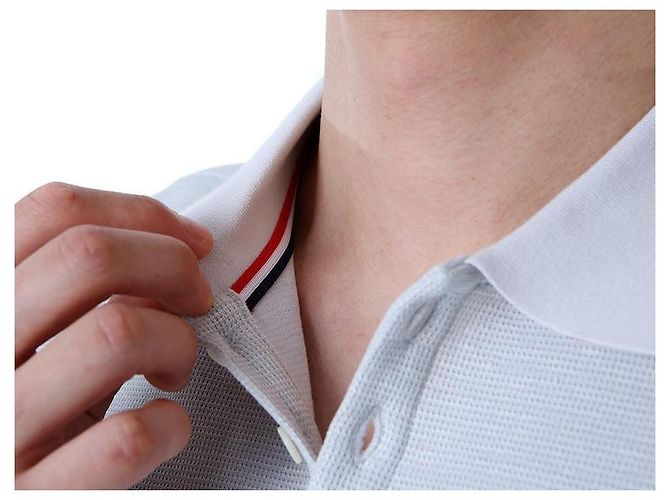 Thom Browne Polo in lino e cotone a tre strisce (Gray) - vista 26