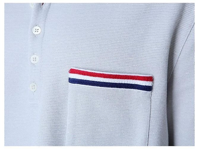 Thom Browne Polo in lino e cotone a tre strisce (Gray) - vista 27