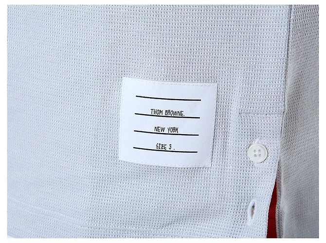 Thom Browne Polo in lino e cotone a tre strisce (Gray) - vista 28