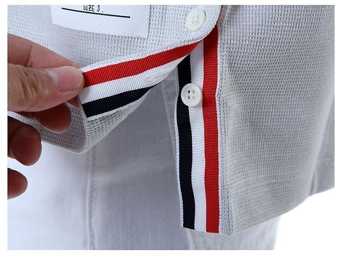 Thom Browne Polo in lino e cotone a tre strisce (Gray) - vista 29