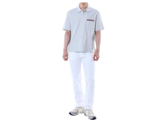 Thom Browne Polo in lino e cotone a tre strisce (Gray) - vista 3