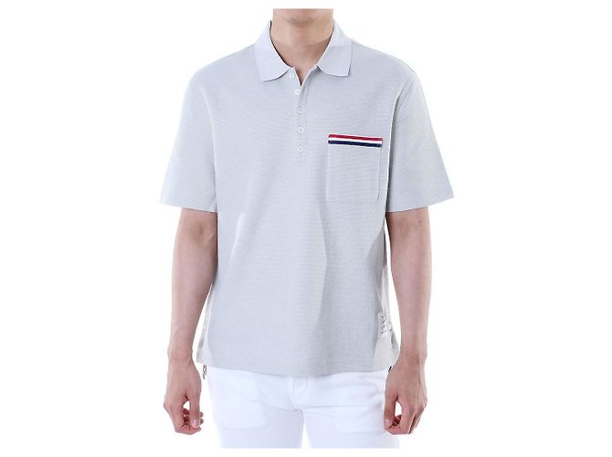 Thom Browne Polo in lino e cotone a tre strisce (Gray) - vista 4