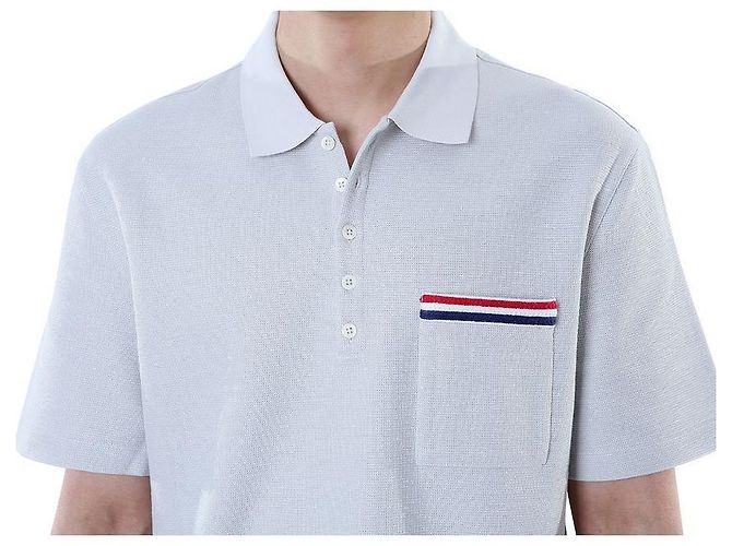 Thom Browne Polo in lino e cotone a tre strisce (Gray) - vista 5