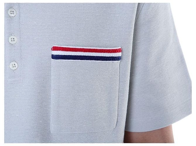 Thom Browne Polo in lino e cotone a tre strisce (Gray) - vista 6