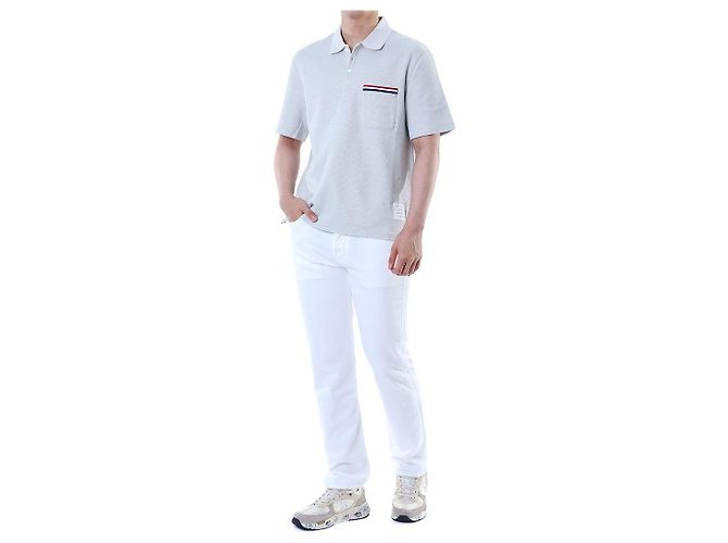 Thom Browne Polo in lino e cotone a tre strisce (Gray) - vista 7