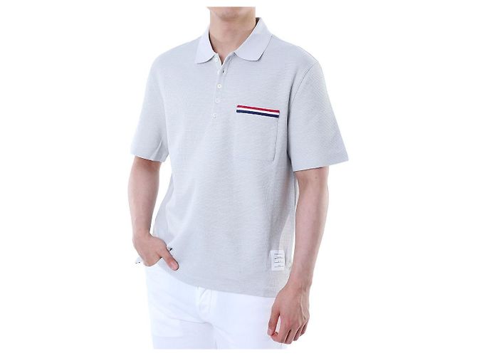 Thom Browne Polo in lino e cotone a tre strisce (Gray) - vista 8