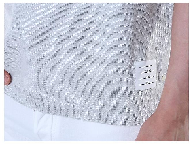 Thom Browne Polo in lino e cotone a tre strisce (Gray) - vista 9