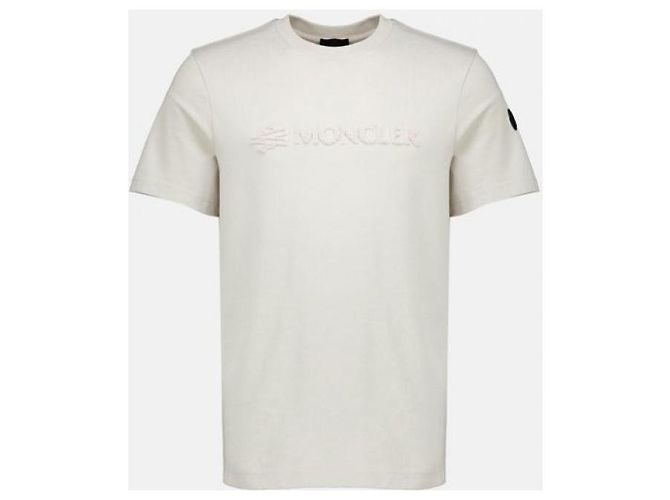 Moncler Logo Baumwoll-T-Shirt Weiß Elfenbein - Ansicht 4