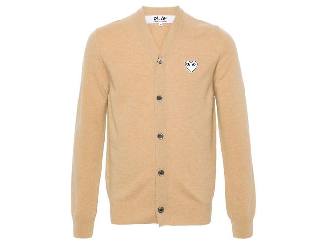 Comme Des Garcons Beiger Wollcardigan mit weißem Herz-Patch - Ansicht 8