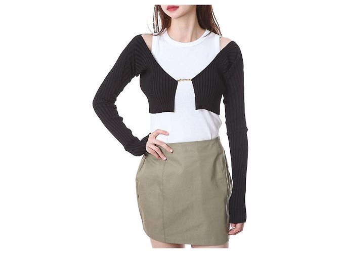 Jacquemus Gerippte Crop-Cardigan mit Mikro-Gold-Logo - Ansicht 7