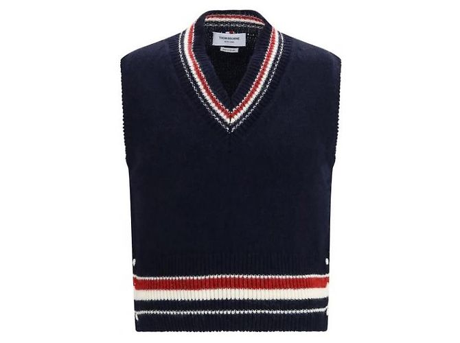 Thom Browne Strickweste mit V-Ausschnitt Navy Wolle Mohair - Ansicht 4