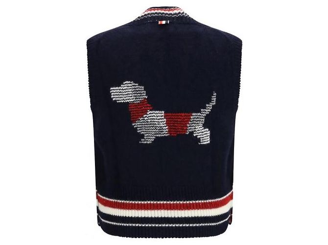 Thom Browne Strickweste mit V-Ausschnitt Navy Wolle Mohair - Ansicht 5