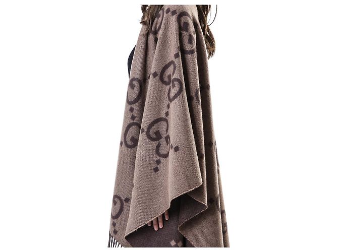 Gucci Poncho Capa Reversible Ancho de Cachemira Logo - vista 11