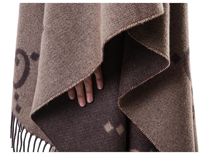 Gucci Poncho Capa Reversible Ancho de Cachemira Logo - vista 12