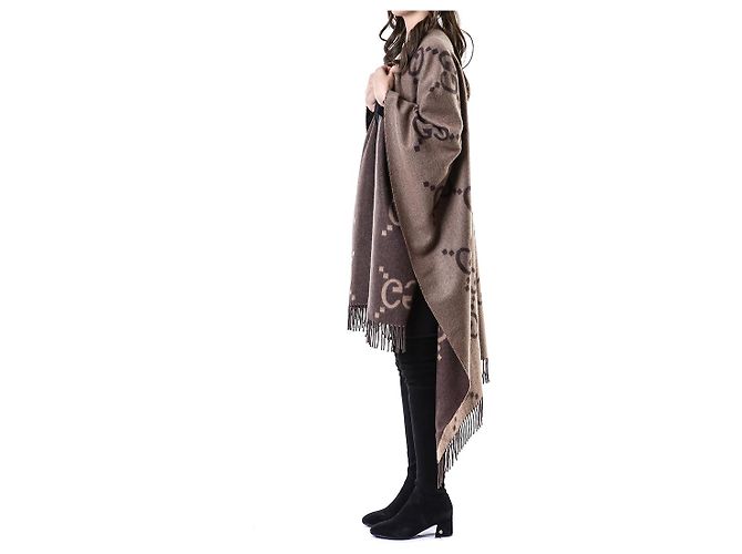 Gucci Poncho Capa Reversible Ancho de Cachemira Logo - vista 13