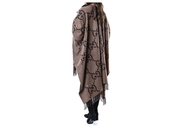 Gucci Poncho Capa Reversible Ancho de Cachemira Logo - vista 14