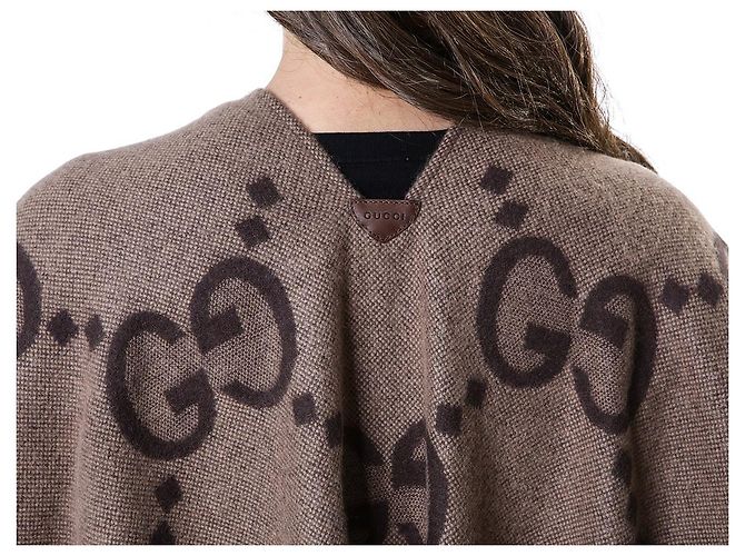 Gucci Poncho Capa Reversible Ancho de Cachemira Logo - vista 15