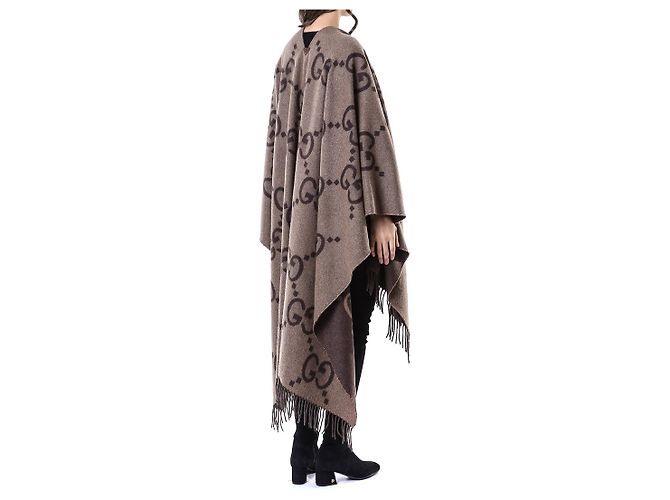 Gucci Poncho Capa Reversible Ancho de Cachemira Logo - vista 16