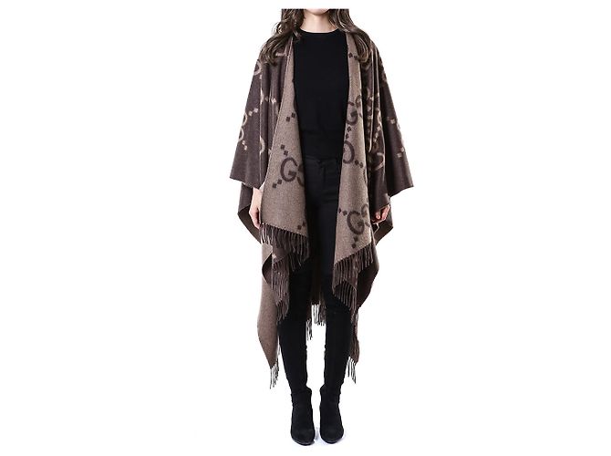 Gucci Poncho Capa Reversible Ancho de Cachemira Logo - vista 19