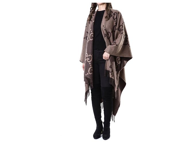 Gucci Poncho Capa Reversible Ancho de Cachemira Logo - vista 2