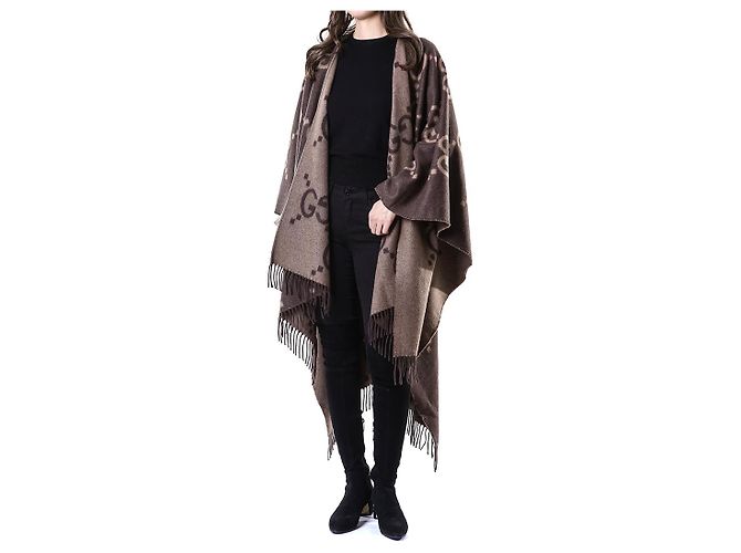 Gucci Poncho Capa Reversible Ancho de Cachemira Logo - vista 22