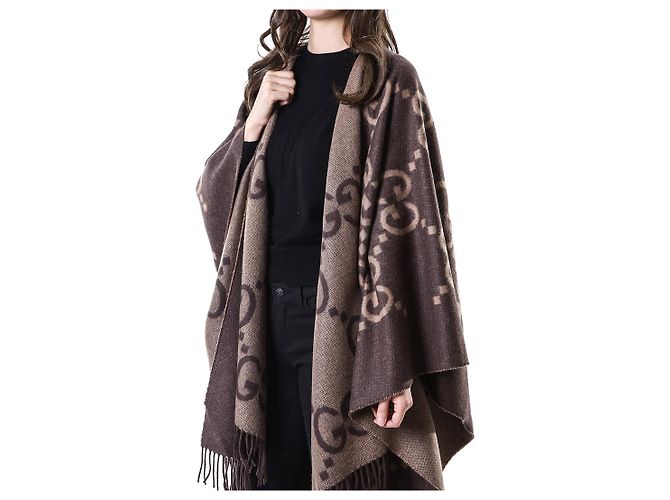 Gucci Poncho Capa Reversible Ancho de Cachemira Logo - vista 23