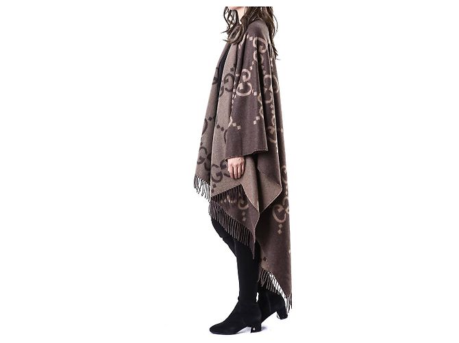 Gucci Poncho Capa Reversible Ancho de Cachemira Logo - vista 24
