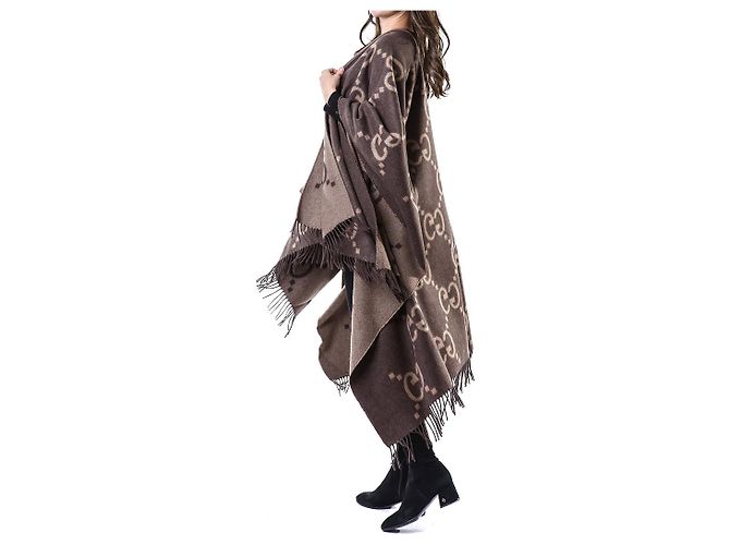 Gucci Poncho Capa Reversible Ancho de Cachemira Logo - vista 27
