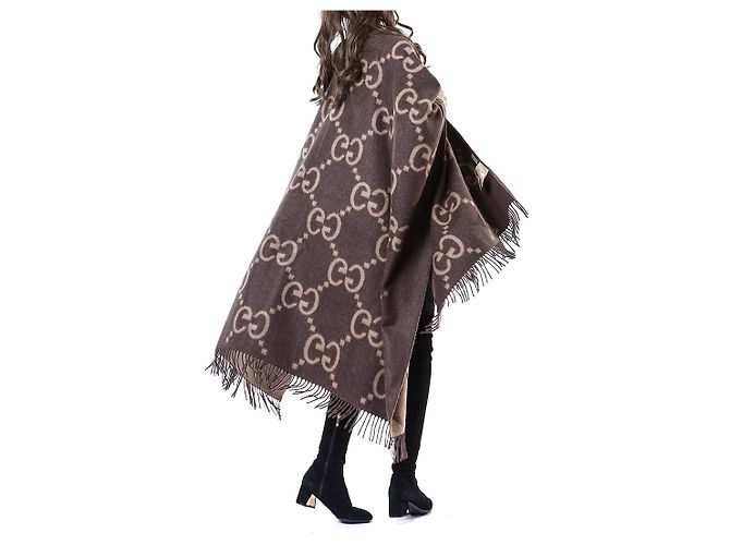 Gucci Poncho Capa Reversible Ancho de Cachemira Logo - vista 28